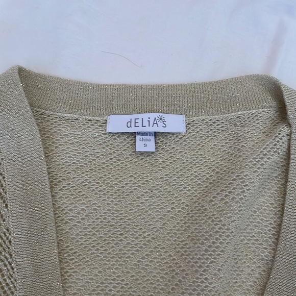 Tan Shimmer Button Up Top with Scattered Micro Sequins. Small - Picture 3 of 8